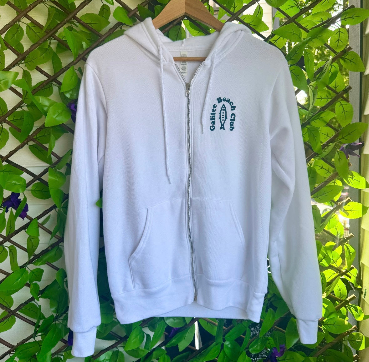 White Unisex Fish Zip-Up
